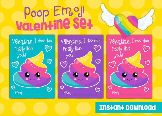 Poop Emoji Valentine Set Printable Instant Download 2.5 | Etsy