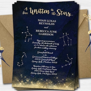 Constellation Written in the Stars Wedding Invitation in Navy & Gold Digital File or Printed Cards Shipped w/White Envelopes Kraft Extra image 1