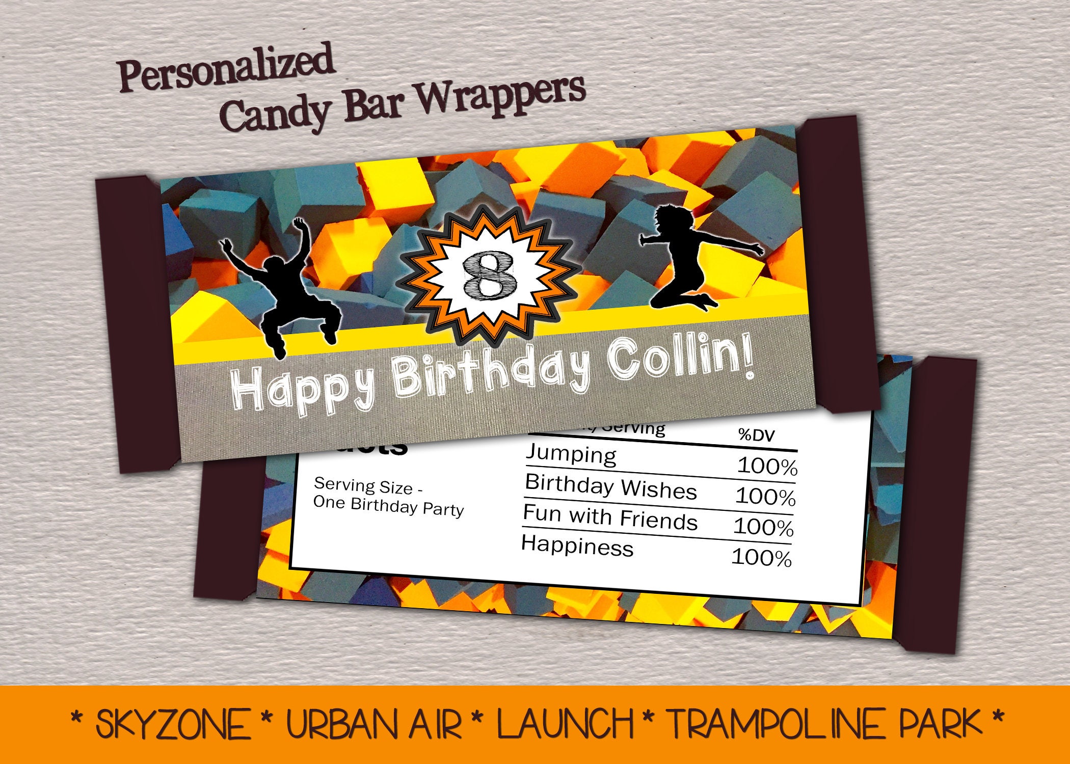 Sky Zone Candy Bar Wrappers Trampoline Birthday Party - Etsy