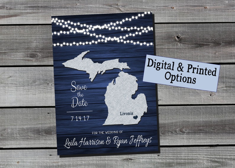 Lake Superior Blue Theme Michigan Wedding Save the Date Card