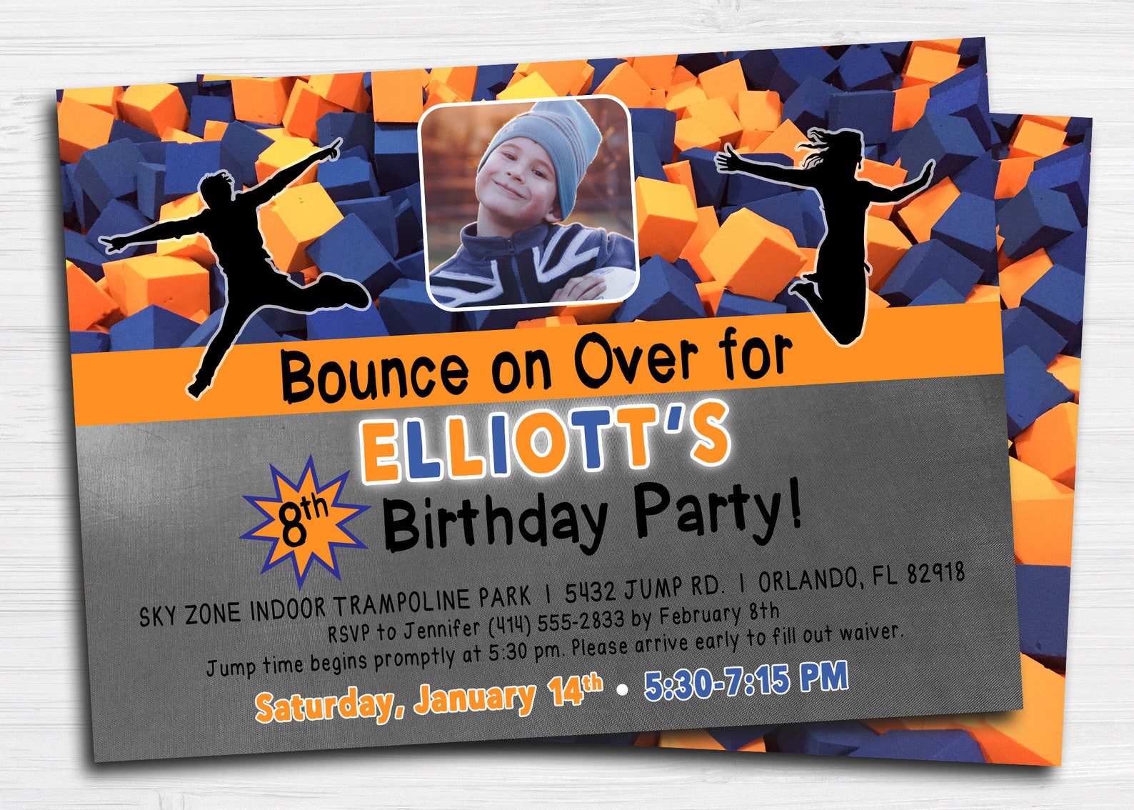 Skyzone Jump Trampoline Invitation Urban Air Bounce Jump Photo Birthday ...