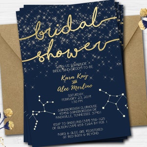 Gold Navy Constellation Written in the Stars Bridal Shower Invitation - Digital File or Printed & Shipped w/White Envelopes (Kraft Extra)