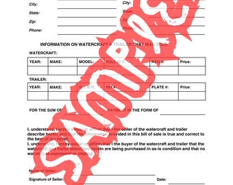 Boat or Jet Ski Watercraft Bill of Sale