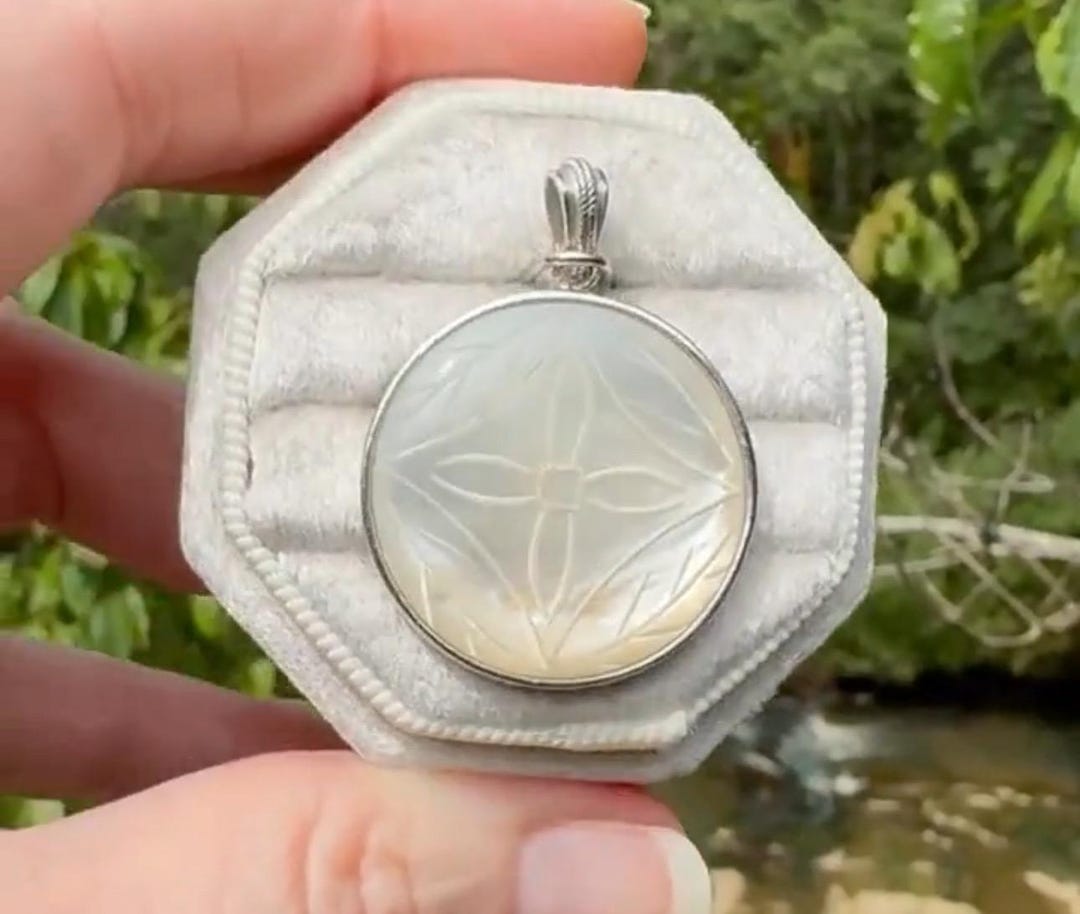 925 Sterling Silver Mother of Pearl Pendant: Carved Vintage Design - Etsy