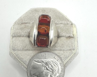 925 Sterling Silver natural  triple square amber vintage Ring size 7, 7.22g