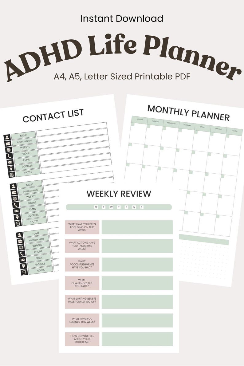 Printable Simple ADHD Life Planner - Etsy