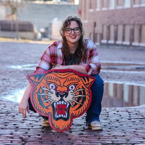 Tattoo Style Tiger Hand Painted Sign Tattoo Shop Decor
