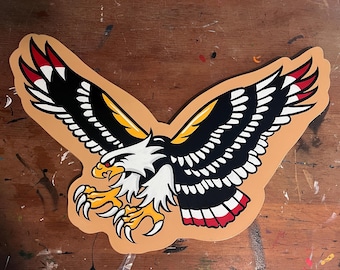 American Traditional Eagle Handmade Sign Garage Art Tattoo Flash