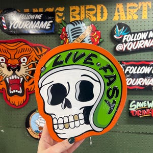 Live Fast Skull Helmet Tattoo Style Wall Art