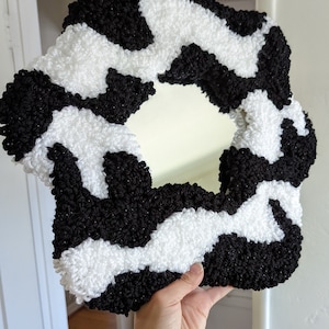 Black and White Wavy Mirror | Sparkle Vision Blob Mirror | Glitter Tufted Rug Mirror