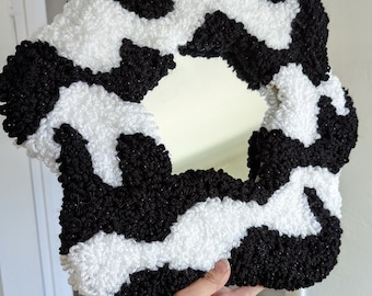 Black and White Wavy Mirror | Sparkle Vision Blob Mirror | Glitter Tufted Rug Mirror