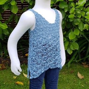 Denim Shell Crochet Singlet Top - Pattern only.  Sizes 1-2, 2-3, 4-5, 6-7 years
