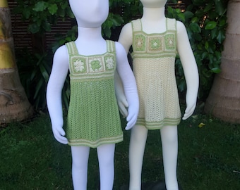 Granny Square Bamboo Dress or Top - Crochet Pattern Only.  Girls sizes 2-3, 4-6 yrs.  Luxurious bamboo dress for summer or layer year round.