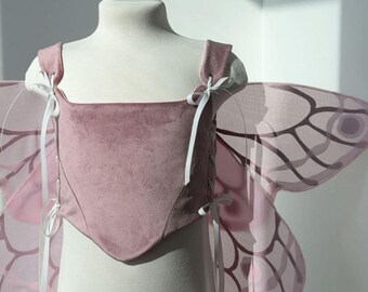 Fee Korsett mit Flügeln Hauchärmel Cottagecore Kleid mit Flügeln Fee Schmetterling Mädchen Kleid Fee Kleid Kleinkind Fee Flügel Kostüm Mädchen