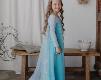 Elsa Prinzessin Kleid Halloween elsa Kleid Prinzessin Party Kleid Kleinkind Mädchen Geburtstagskleid Satin Kostüm mit Strass Abnehmbarer Zug