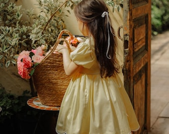 Feen-Cottagecore-Mädchenkleid Feenkleid Gelb gestreiftes Partykleid für Mädchen Feen-Kleid Gelb gestreiftes Feen-Kleid Gelb-buntes Kleid für Mädchen