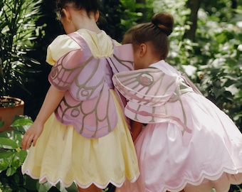 Feenkleid mit Flügeln, Feenkorsett mit Flügeln, Feen Schmetterling Mädchen Kleid Cottagecore Kleid Kleinkind Fee Flügel Kostüm
