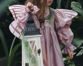 Fairy core halloween girl dress Butterfly fairy wings Halloween gown toddler girls Puff sleave dress girls Butterfly halloween kids costume