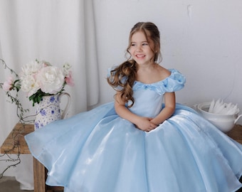 Prinzessin Kleid Cosplay Cinderella Kleid Cinderella Halloween Prinzessin Tüll Kleid Geburtstagsparty Tragen Blau Tutu Mädchen-Party Kleid