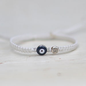 Silver Glass Bead Evil Eye Two Charm Bracelet