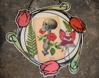 Antique Anatomy Fairy Wall Hanging - Queen of Wands, Skull, Art Nouveau