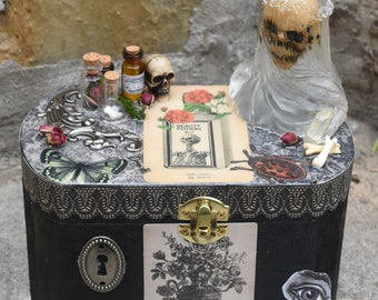 Antique Anatomy Tarot Stash Box – Veiled Skull, Bones, Gothic Decor