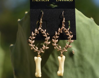 Coyote Toe Bone Earrings - Ethereal Wreath, Gothic Bone Jewelry