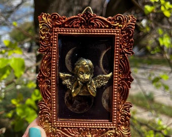 Celestial Cherub Moon Phase Wall Art – Whimsigoth Dark Academia Decor – Mini Gallery Wall Frame – Victorian Ornate – Witchy Celestial Decor