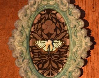 Tooth Fairy Blue and Pearl Ornate Frame – Real Coyote Tooth & Art Nouveau Collage
