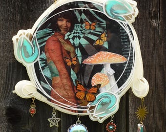 Art Nouveau Resin Wall Art | Vintage 1966 Playboy Collage | Tulip Border Suncatcher Whimsi Goth Retro Decor