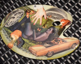 Vintage Playboy Collage Resin Painters Palette - Kate Moss Y2K - 1966 Playboy Centerfold - Retro Decor - Functional Art Tray - Studio