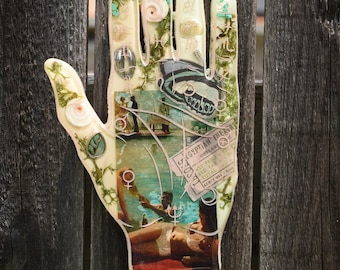 Vintage 1966 Playboy Resin Palmistry Hand Resin Wall Hanging - Abalone Turquoise Shell -Fortune Teller- Retro Decor - Celestial - Whimsigoth