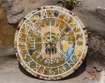 Rune Clock Casting Board Antique Anatomy Fairy Collection - Jasper Stone - Nordic - Divination Runes - Vintage- Witchy Decor - The Sun Tarot
