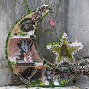 Fairytale Collection Moon Shelf Wall Hanging - Witchy Decor - Vintage Collage Art - Oddities and Curiosities