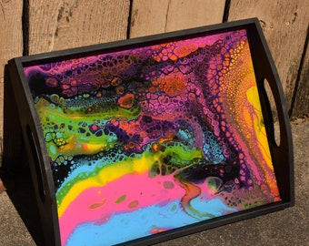 Bandeja de acrílico arcoíris - Arte líquido abstracto (25 x 34 cm)