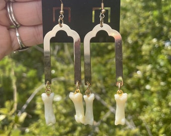 Art Deco Coyote Bone Earrings - Ethically Sourced Gothic Jewelry