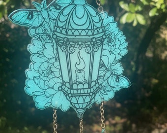 Glow in the Dark Resin Wall Hanging – Lantern, Moth, Peony, Skeleton Key Charm