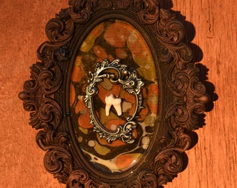 Copper Ornate Small Frame with Coyote Tooth – Gothic Curio Witchy Wall Art