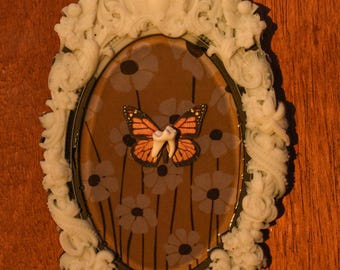 Tooth Fairy Small Ornate Frame – Real Coyote Tooth & Monarch Butterfly Art