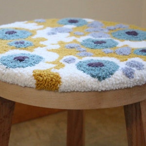 Three Legged Stool - Hardwood and Embroidered Stool - Milk Stool - Wood Entry Stool - Padded Stool