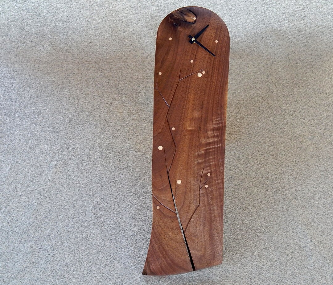 Walnut Wall Clock With a Hand Carved Tree Using Natural Features and ...