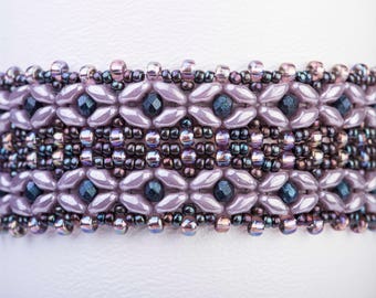 Basketweave Bracelet Pattern using SuperDuos, Seed Beads and 3mm Fire Polish - PDF Tutorial Beading