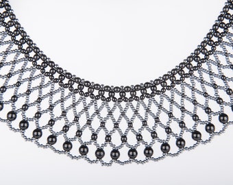 Ruth Bader Ginsburg Inspired Netted Collar Necklace using Seed Beads and Pearls - PATTERN ONLY PDF Beading Tutorial