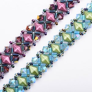 Crystal Criss-Cross Bracelet using DiamonDuos, 4mm Bicones and 3mm Bugle Beads - PDF Beading Tutorial