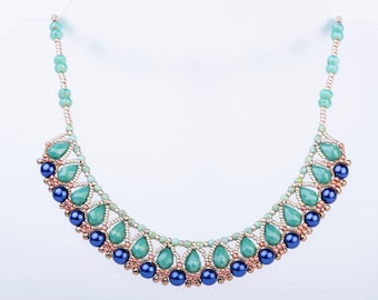 Jasmine Necklace Beading Pattern using Seed Beads, Crystal Drops and Pearls - PDF Tutorial