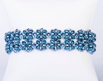 Forget Me Not Bracelet Pattern using SuperDuo, 3mm Swarovski Crystal and Seed Beads - PDF Tutorial Beading