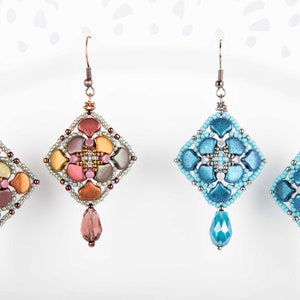 Deco Diamond Earrings using Ginko Beads - PDF Tutorial Beading