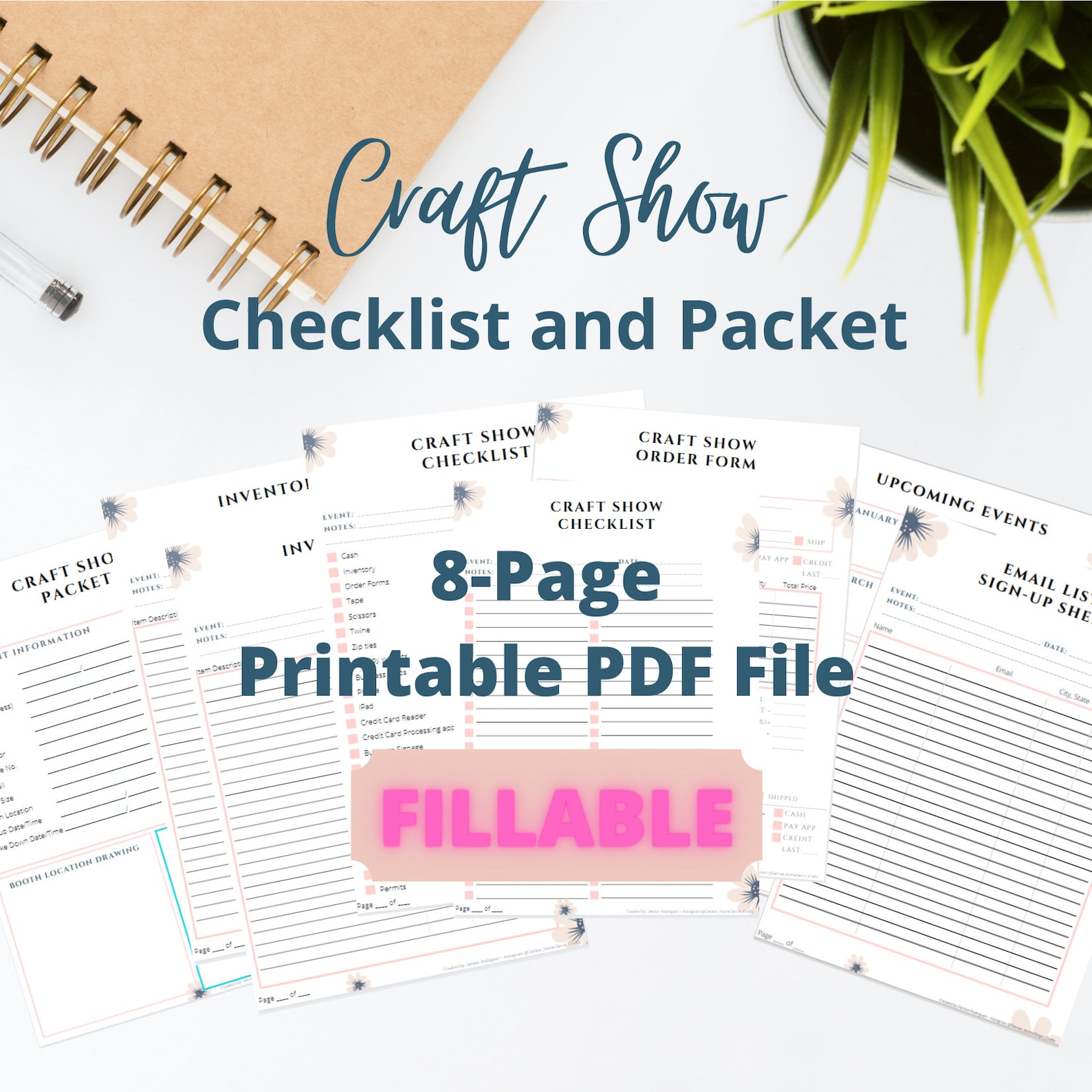 FILLABLE Craft Show Checklist, Order and to Do Packet 8 PDF Pages Light Version Etsy