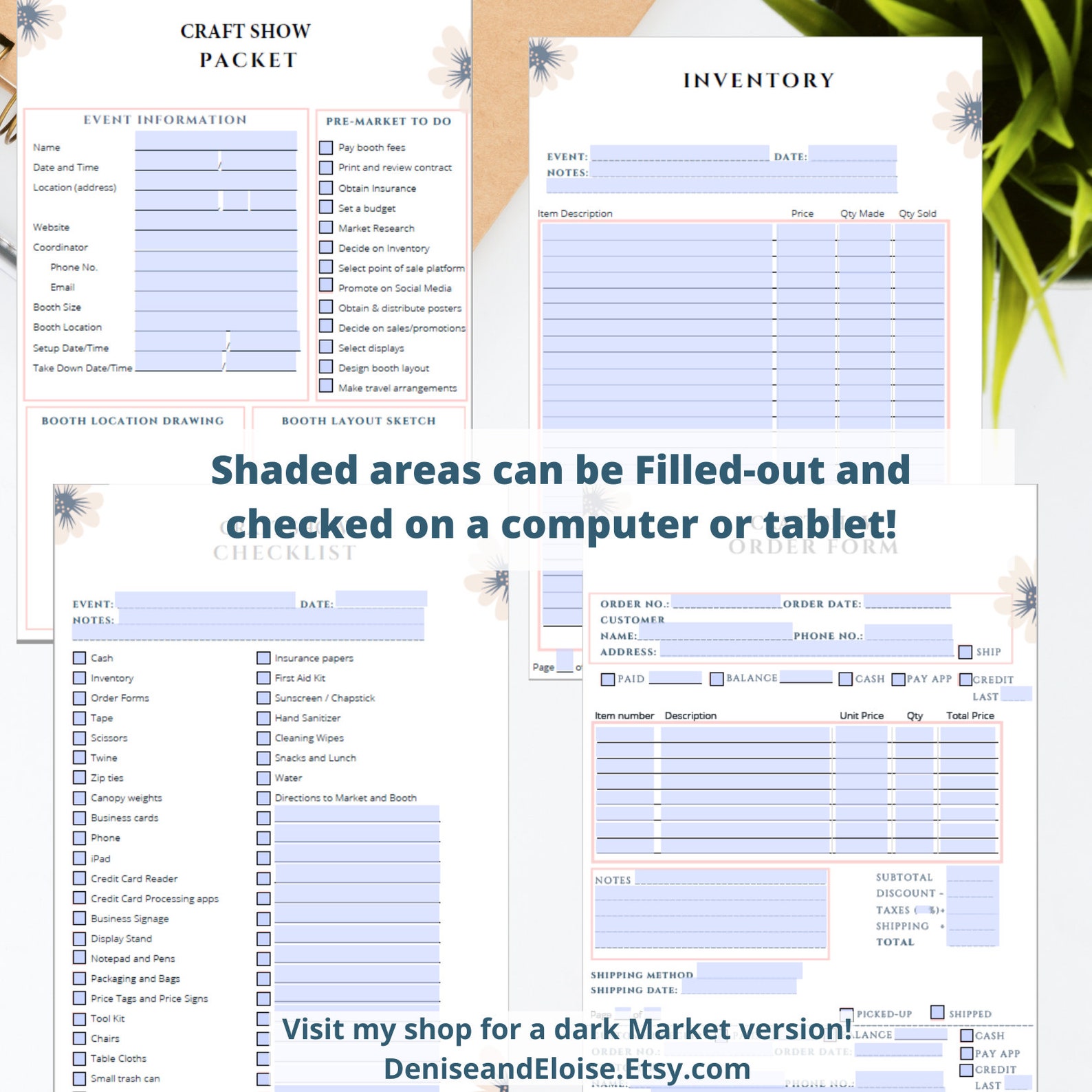FILLABLE Craft Show Checklist order and To Do Packet 8 PDF - Etsy Canada