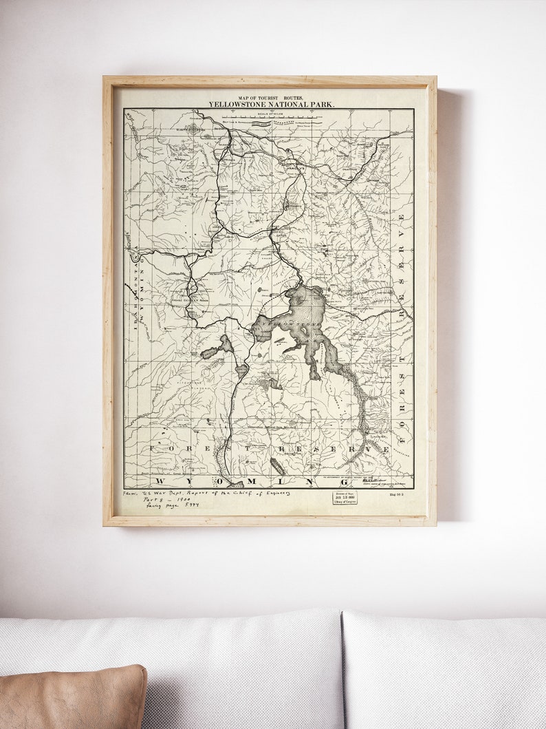 yellowstone national park map of tourist routes map print